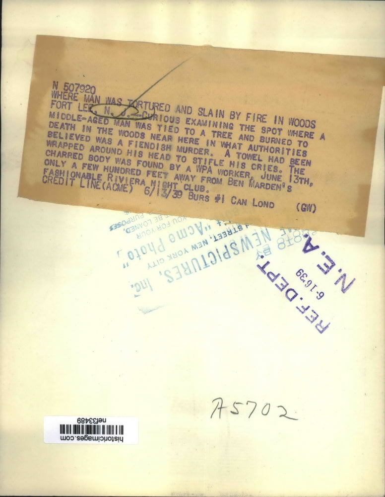 1939 Press Photo Site of Man's Torture & Murder in Woods, Fort Lee, New Jersey