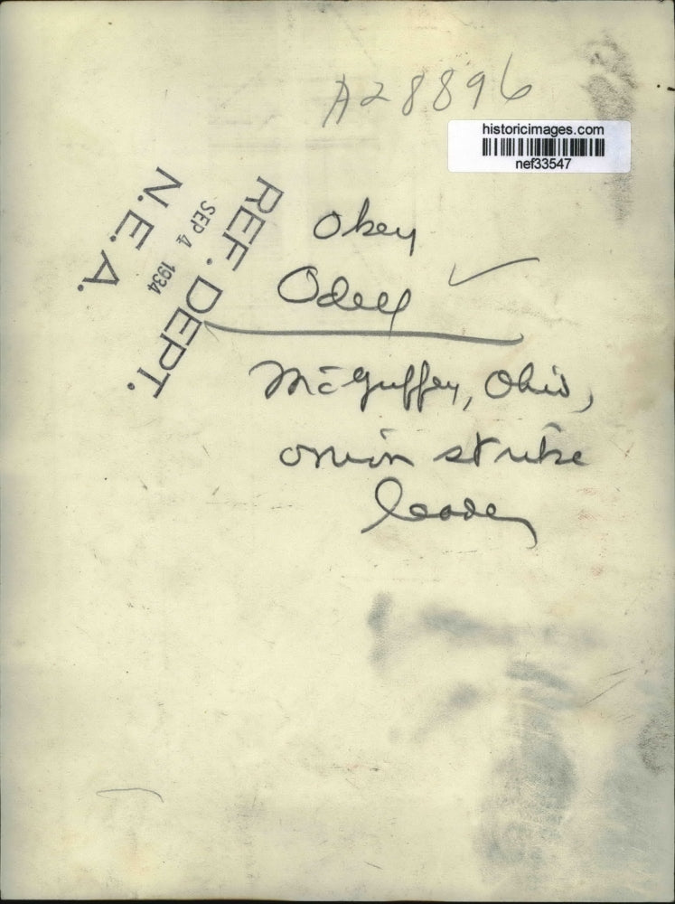 1934 Press Photo Obey Odeep, McGulley, Ohio Union Strike Leader - nef33547