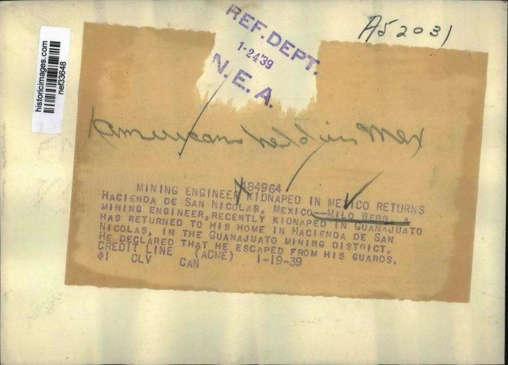 1939 Press Photo Milo Werr Mining Engineer Kidnapped in Mexico Returns