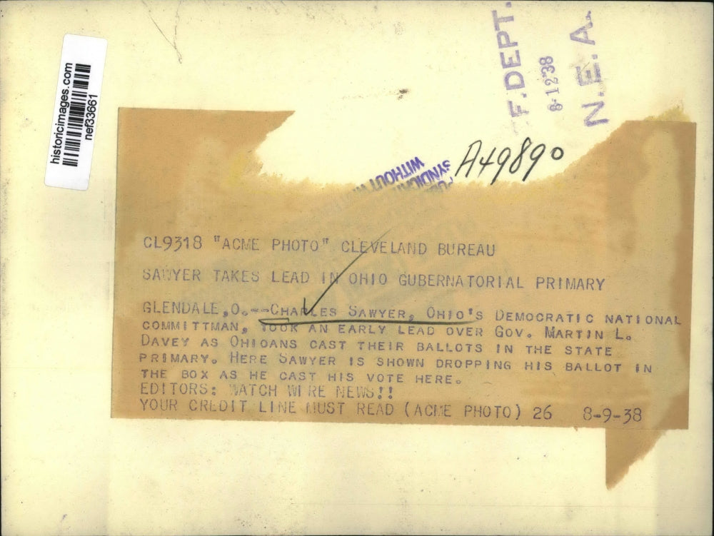 1938 Press Photo Charles Sawyer Takes Early Lead Over Gov. Martin L. Davey