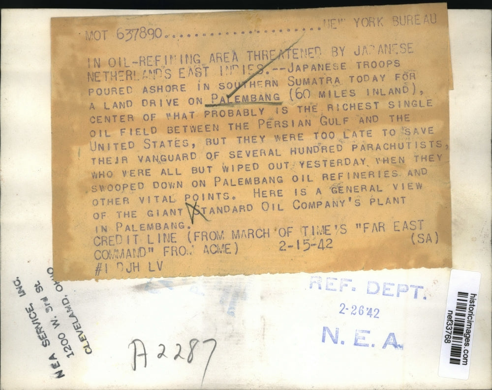 1942 Press Photo Japanese Troops Pour Into Southern Sumatra Oil Fields