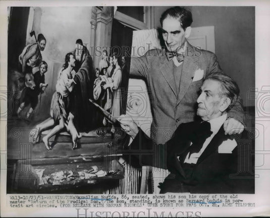 1951 Press Photo Maxmilian Nogida with Copy of Return of The Prodigal Son