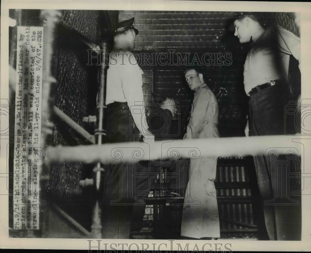 1948 Press Photo George A Neill await to take him to hear Death Sentense