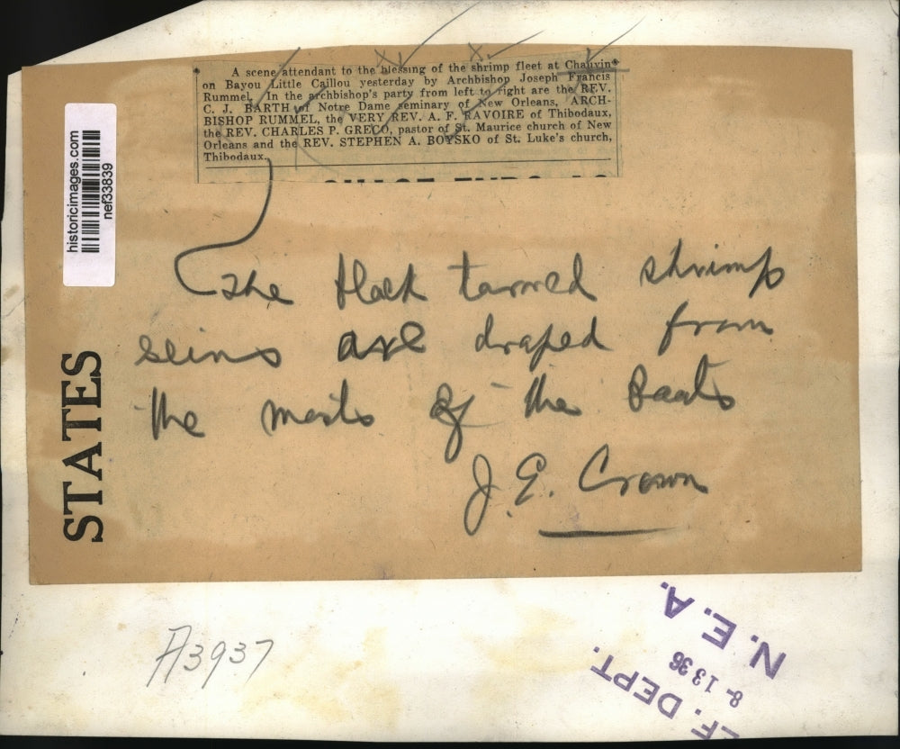 1936 Press Photo Archbishop Joseph Francis Rummel Gives Blessings to Shrimpers.