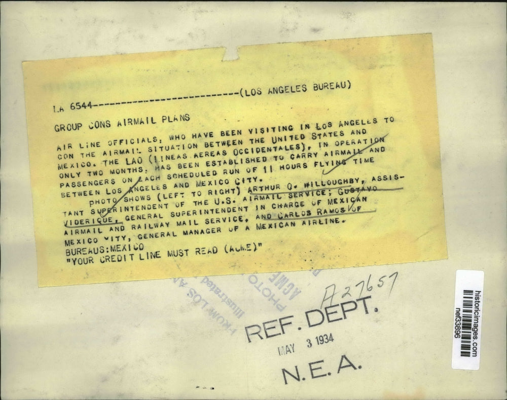 1934 Press Photo Airline Officials of LAO visiting Los Angeles - nef33896