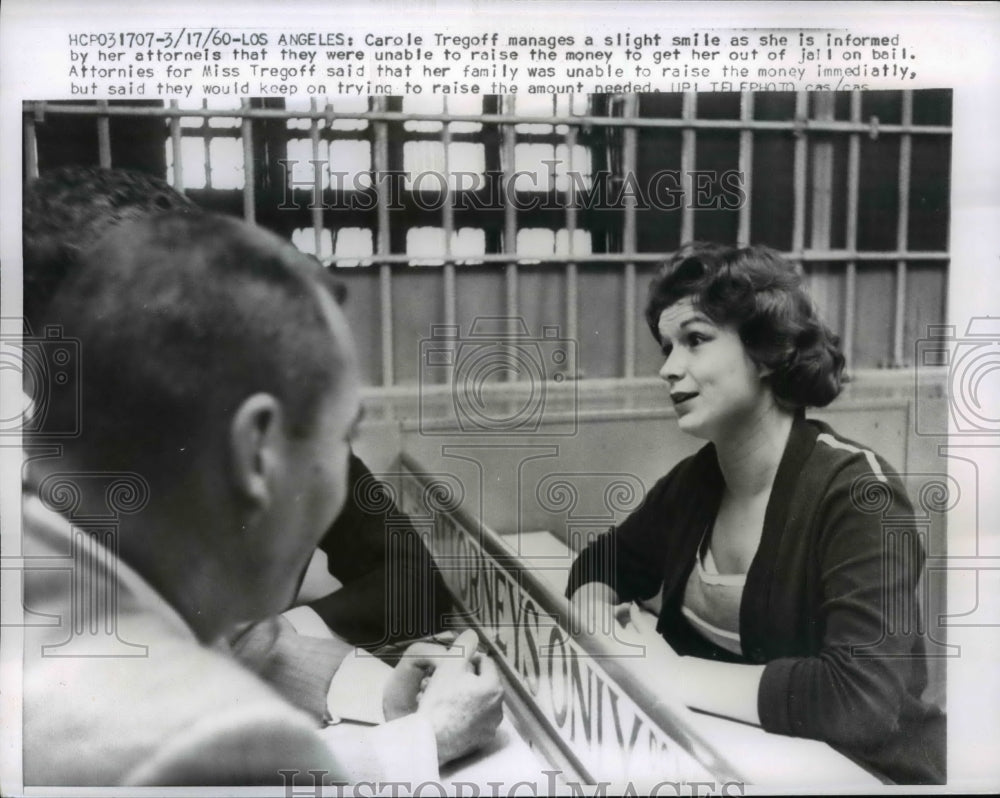 1960 Press Photo Carole Tregoff is Told Bail Money Could Not be Raised