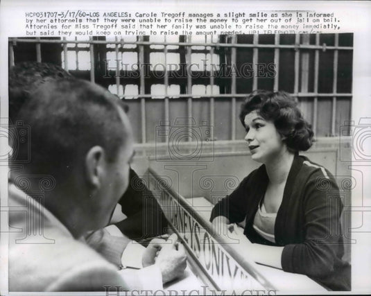 1960 Press Photo Carole Tregoff is Told Bail Money Could Not be Raised
