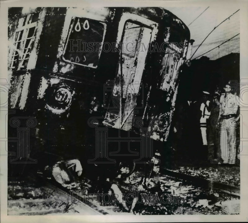 Load image into Gallery viewer, 1951 Press Photo Electric Commuter Train which collided with fuel truck

