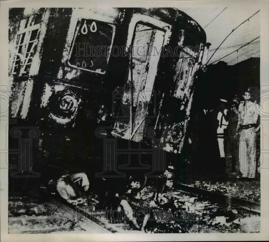 1951 Press Photo Electric Commuter Train which collided with fuel truck
