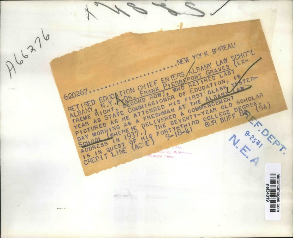 1941 Press Photo Dr. Frank Pierrepont Graves entered the Albany Law Schoo