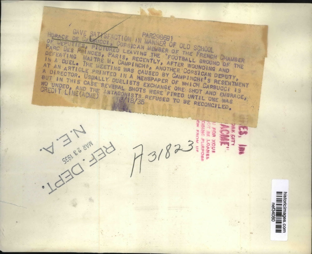 1935 Press Photo Horace de Carbucci Leaving Parc des Princes, Paris, France