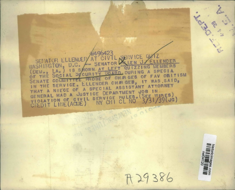 1939 Press Photo Allen J. Ellender Quizzes Members of Social Security Board