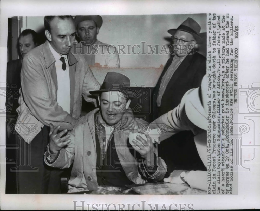 1955 Press Photo Anton Scheussler after seeing the bodies of his murdered sons
