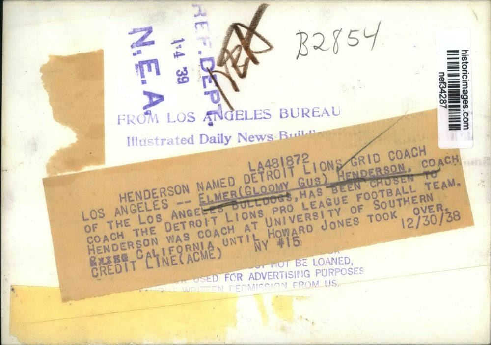 1938 Press Photo Elmer "Gloomy Gus" Henderson in Los Angeles - nef34287