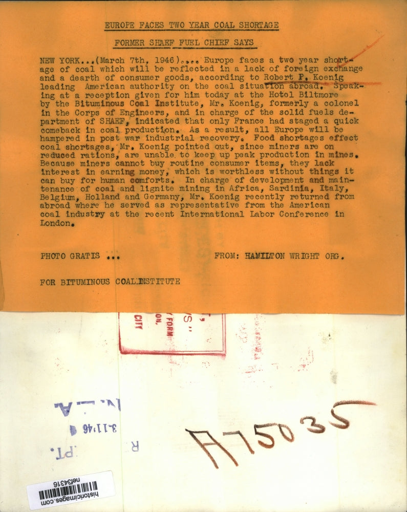 1946 Press Photo Robert P. Koenig @ Bituminous Coal Institute Reception New York