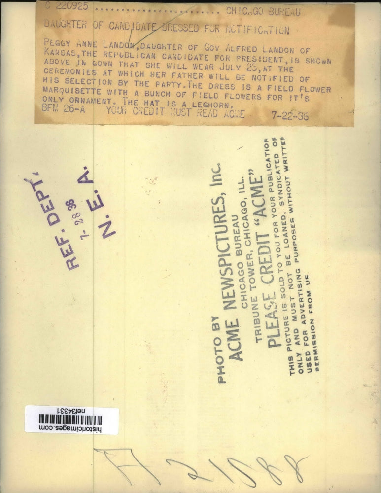 1936 Press Photo Peggy Ann Landon Dresses for Father Alfred Landon's Induction