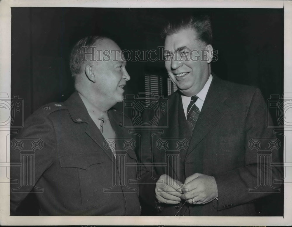 1946 Press Photo Dwight Eisenhower, Edwin C. Johnson at Military Affairs Hearing