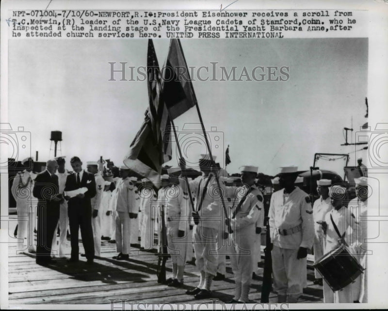 Load image into Gallery viewer, 1960 Press Photo Dwight Eisenhower aboard Presidential Yacht Barbara Anne
