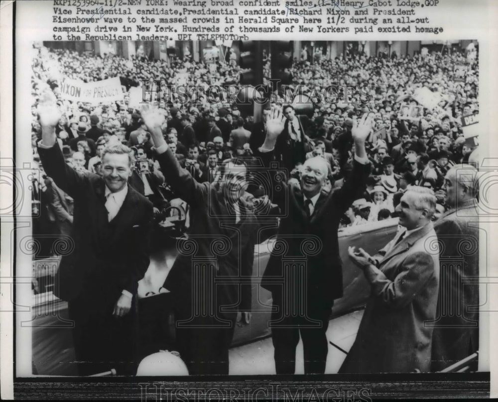 1961 Press Photo Richard Nixon, Dwight Eisenhower in Herald Square, New York