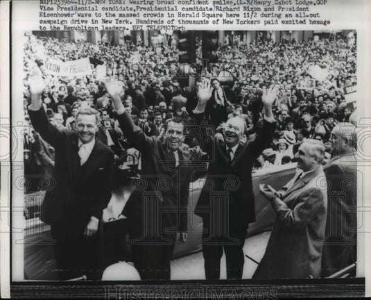 1961 Press Photo Richard Nixon, Dwight Eisenhower in Herald Square, New York