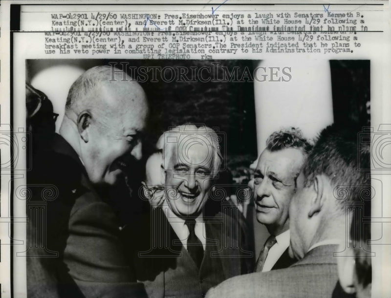 Load image into Gallery viewer, 1960 Press Photo Dwight Eisenhower Chats w/ Senators after White House Breakfast
