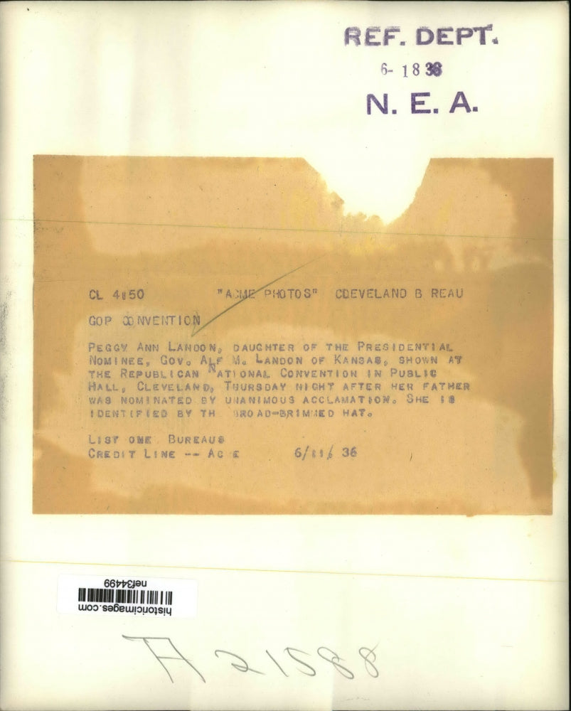 1936 Press Photo Alf Landon, Daughter Peggy Ann at Republican Nat'l Convention