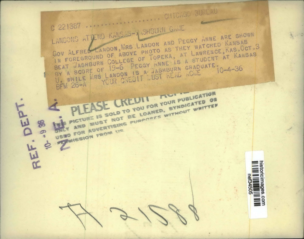 1936 Press Photo Alf Landon & Family at Kansas University Football Game