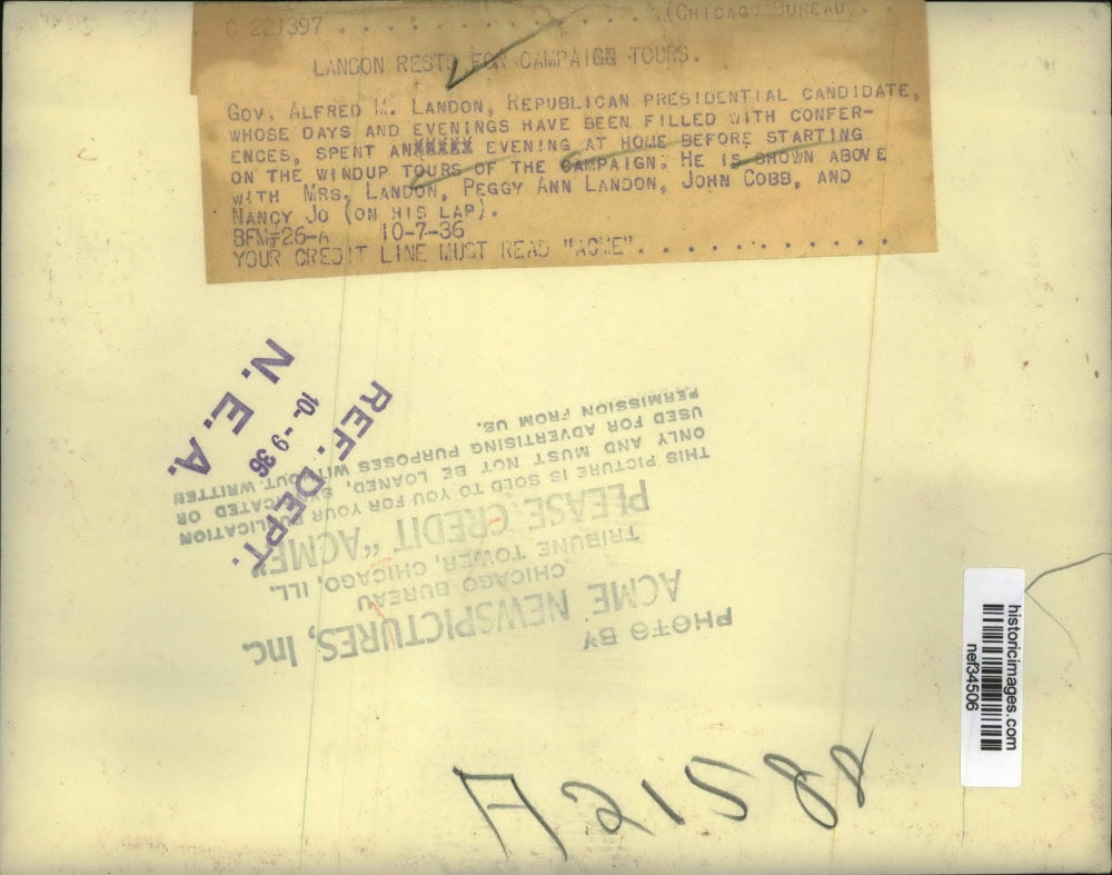 1936 Press Photo Alf Landon & Family at Home - nef34506