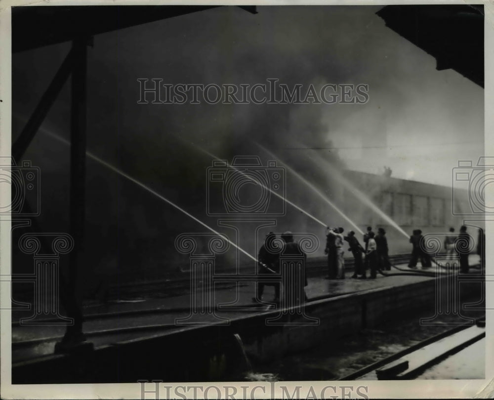 1937 Press Photo Fire at International Harvester Company, Canton, Illinois