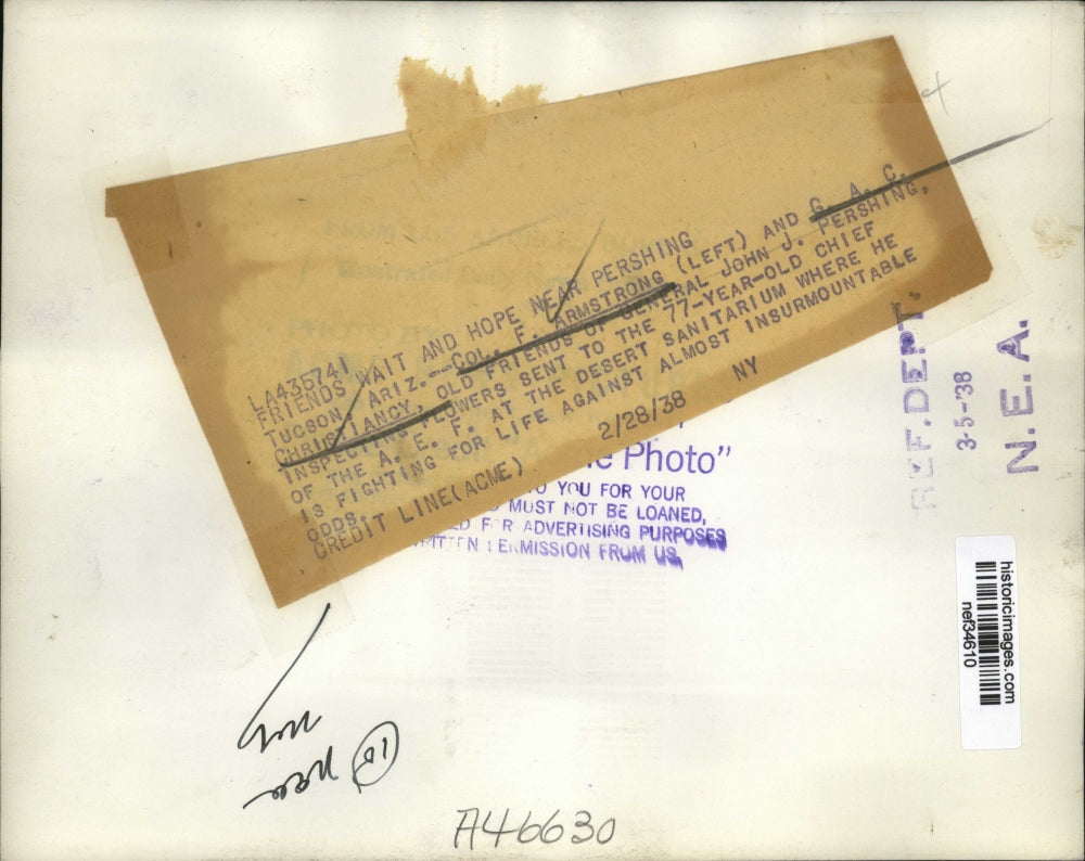 1938 Press Photo Col. F.Armstrong and G.A.C. Christiancy friends of Gen.Pershing