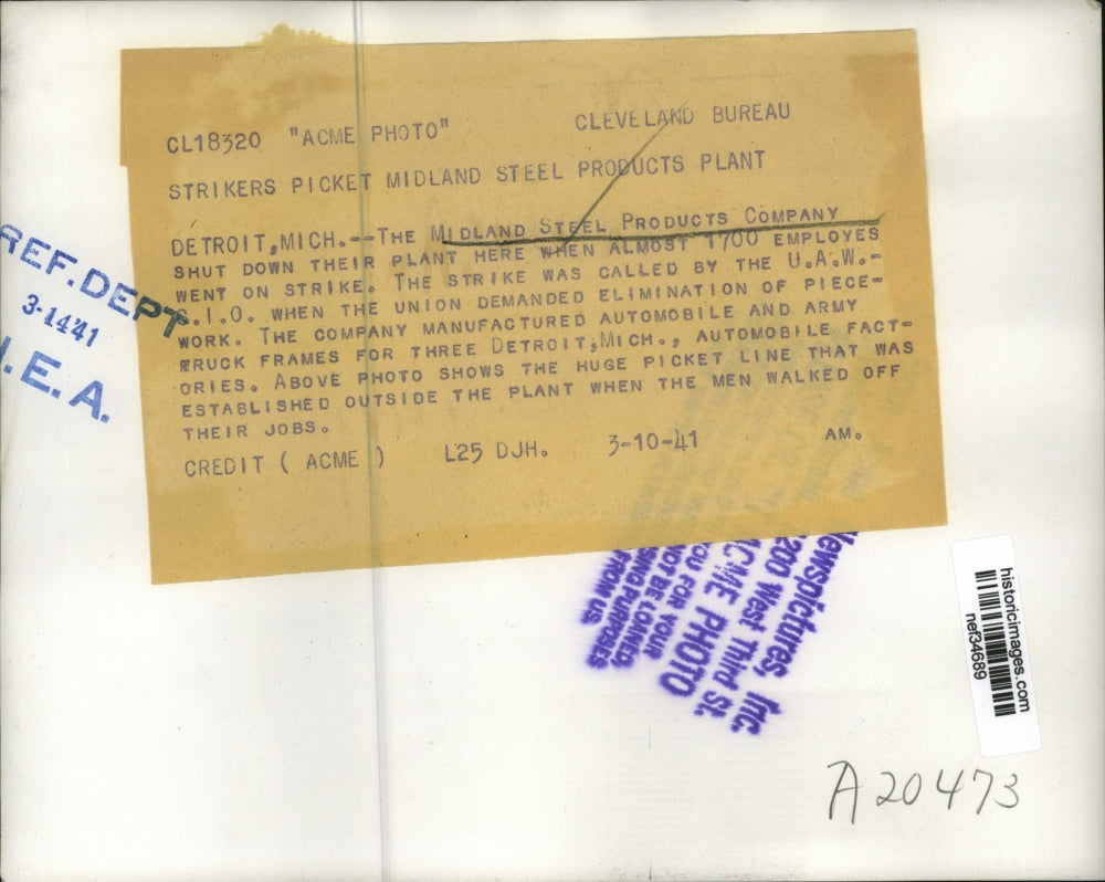 1941 Press Photo Midland Steel Products Company Shuts Down Plant 1700 Strike