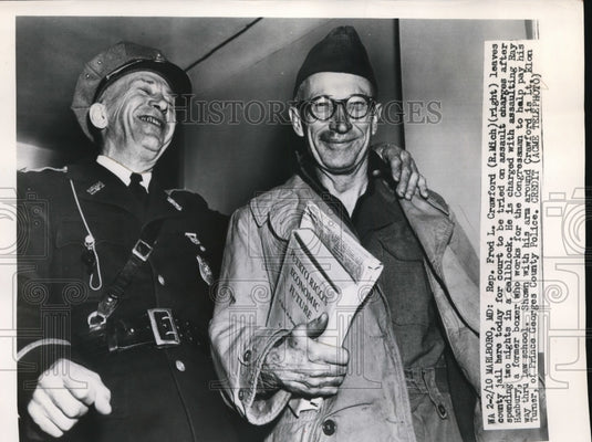 1950 Press Photo Rep. Fred L Crawford Leaves Jail For Court on Assault Charges