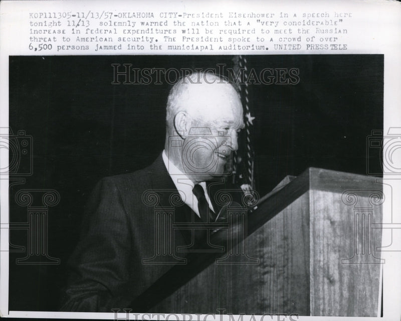Load image into Gallery viewer, 1957 Press Photo Pres Eiesnhower Speech Warns Increase in Federal Expenditures
