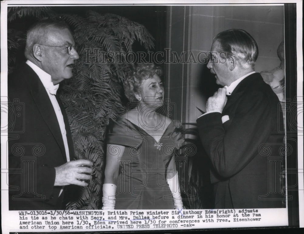 1956 Press Photo Sir Anthony Eden Chats with Mr and Mrs John Foster Dulles