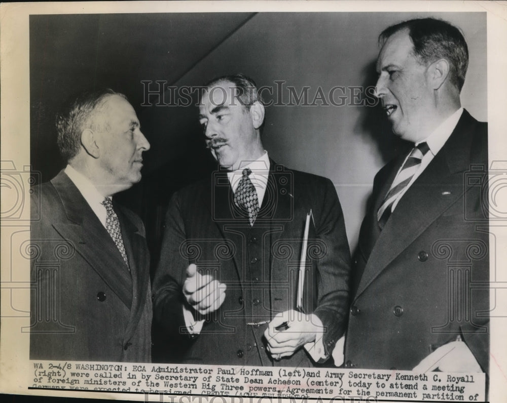 1949 Press Photo Dean Acheson Meets with Paul Hoffman, Kenneth Royal - nef34888