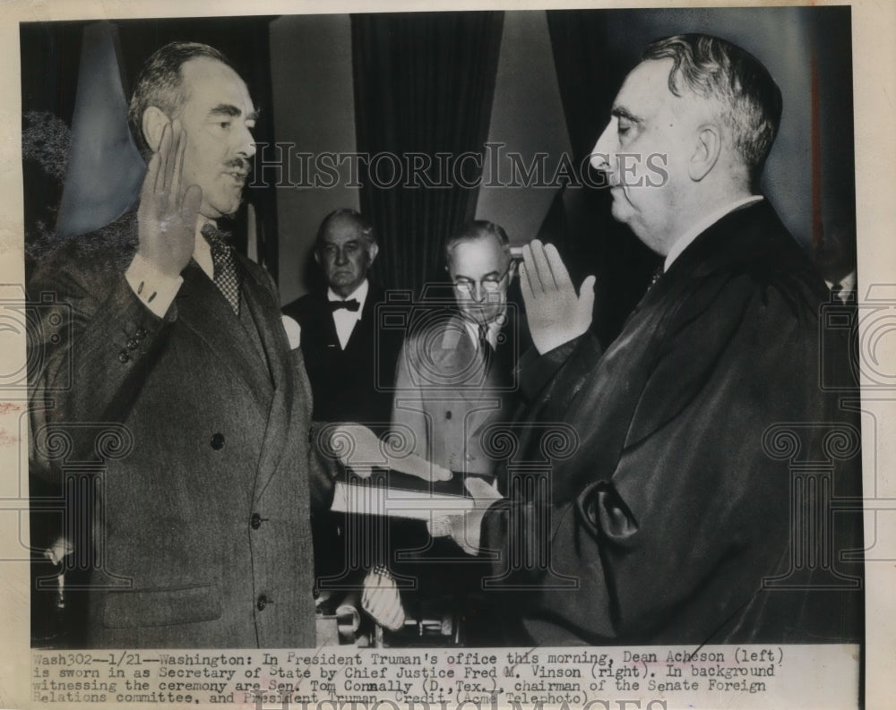 1949 Press Photo Dean Acheson Sworn in as Secretary of State by Fred M Vinson
