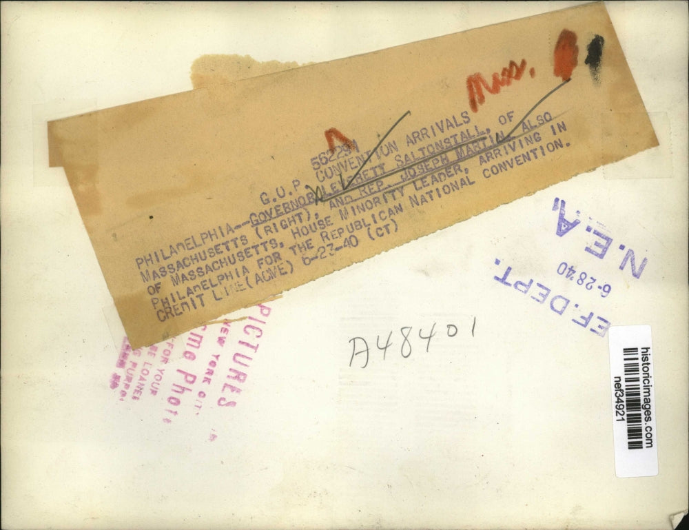 1940 Press Photo Governor Leverett Saltonstall & Rep Joseph Martial of Mass