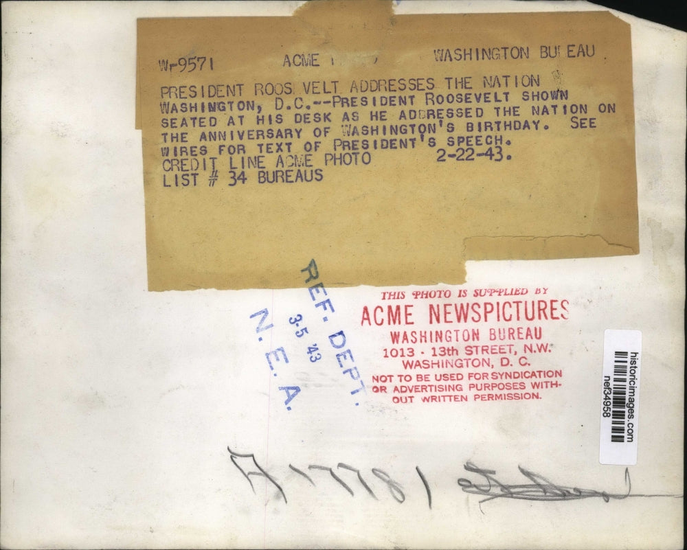 1943 Press Photo Pres.Franklin Roosevelt addressed the Nation - nef34958