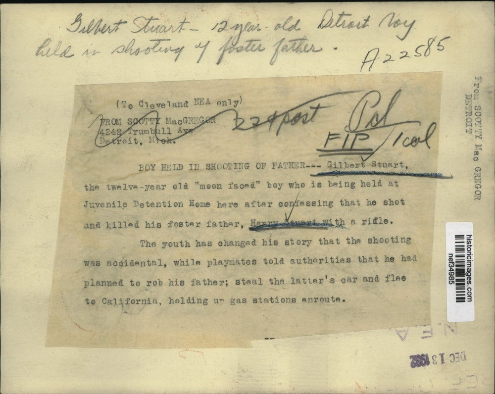 1932 Press Photo Henry Stuarts Age 12 Confessed to Shooting & Killing Foster Dad