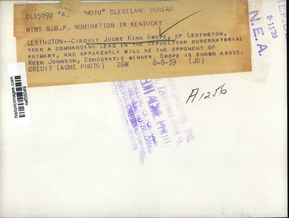 1939 Press Photo Judge Swope Took Commanding Lead in Republican Gubernatorial