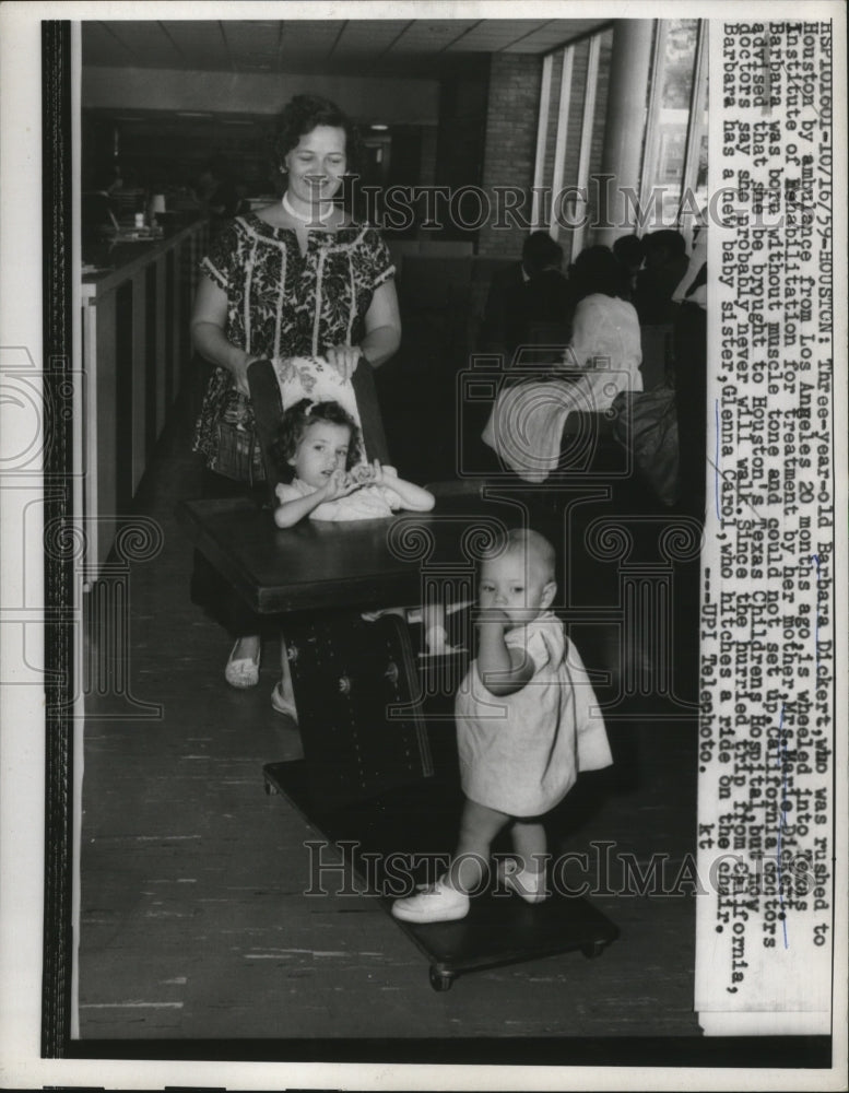 1959 Press Photo Barbara Dickert in Texas Institute Rehabilitation for Treatment