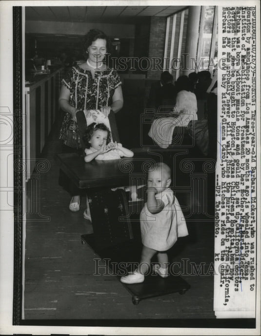 1959 Press Photo Barbara Dickert in Texas Institute Rehabilitation for Treatment