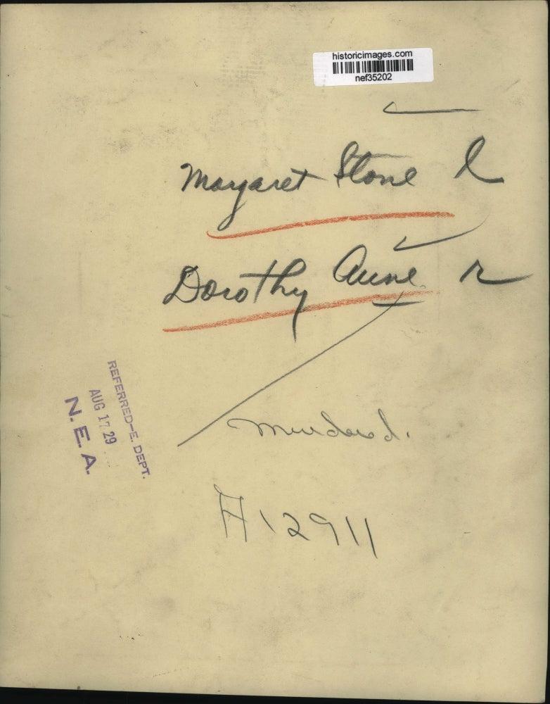 1929 Press Photo Margaret Stone and Dorothy Aune Murder Victims - nef35202