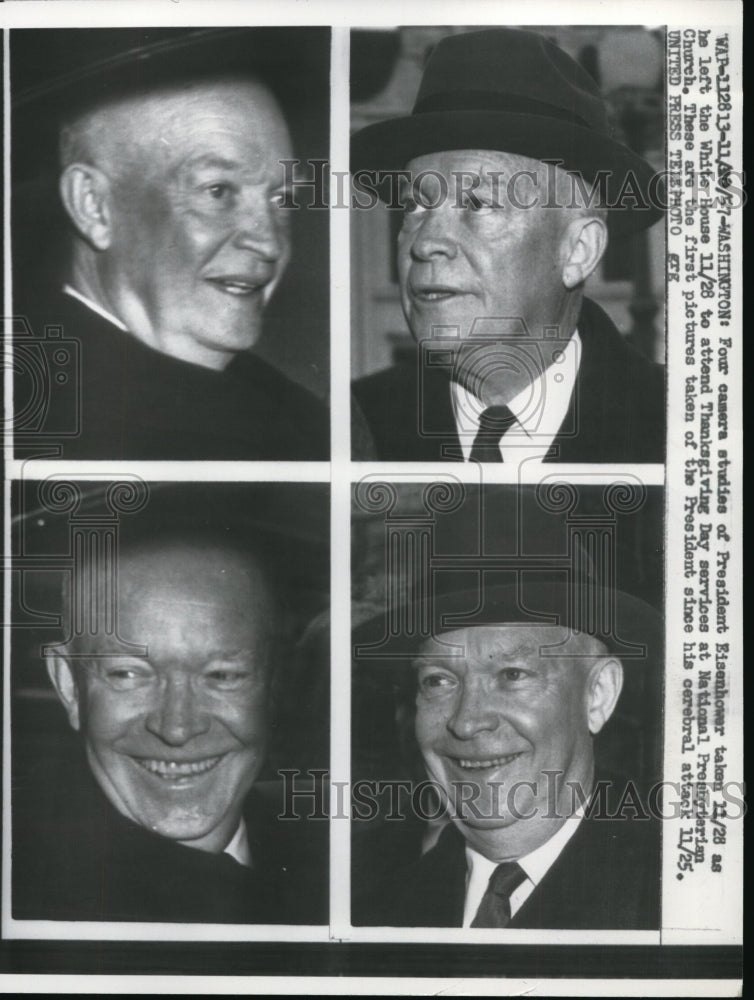 1957 Press Photo Dwight Eisenhower in Four Poses Leaving White House - nef35289