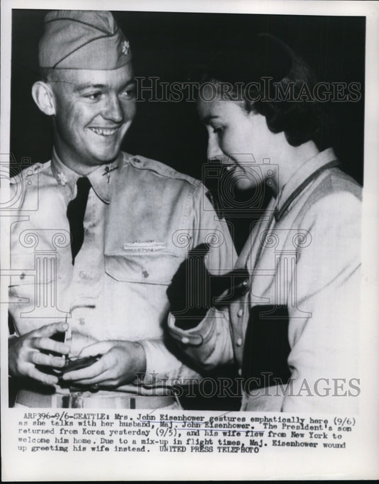 1953 Press Photo Barbara & John Eisenhower in Seattle, Washington - nef35303
