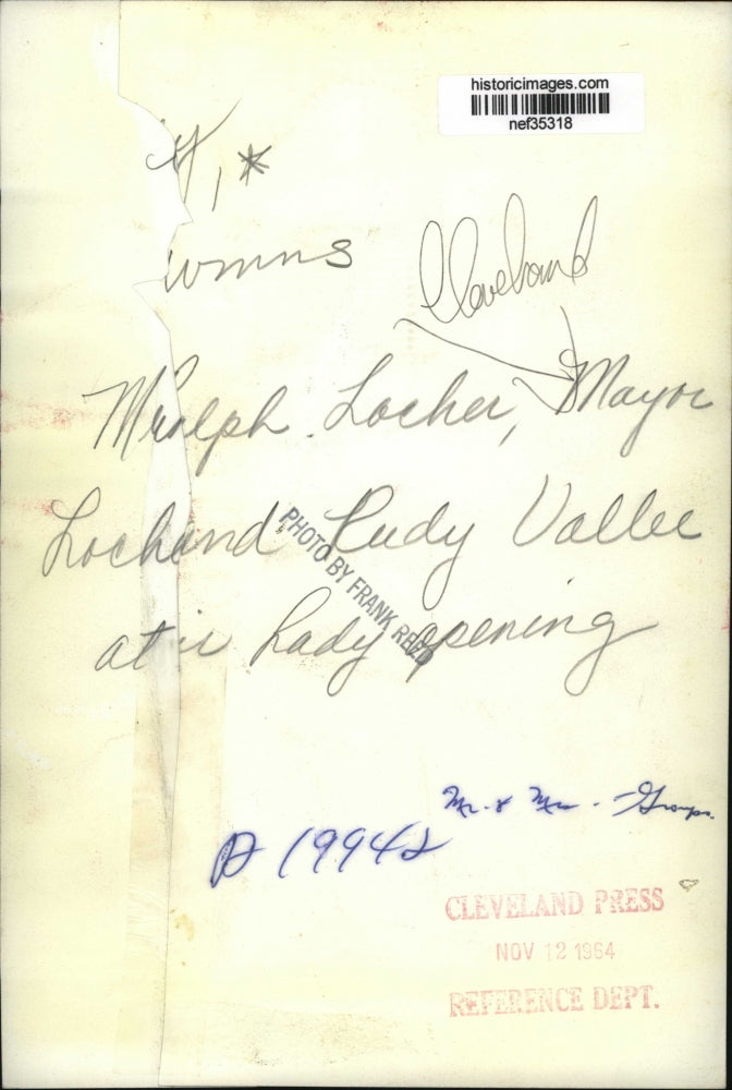 1964 Press Photo Ralph S. Locher, Rudy Valler & Wife - nef35318