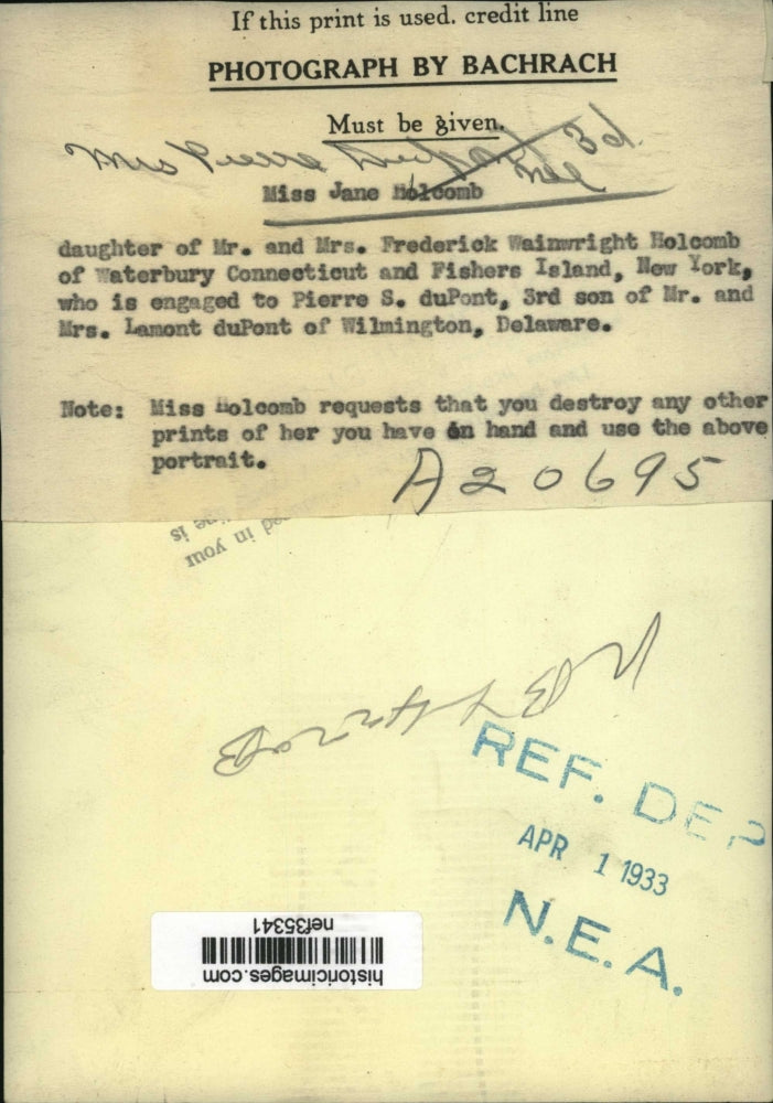 1933 Press Photo Jane Holcomb - nef35341