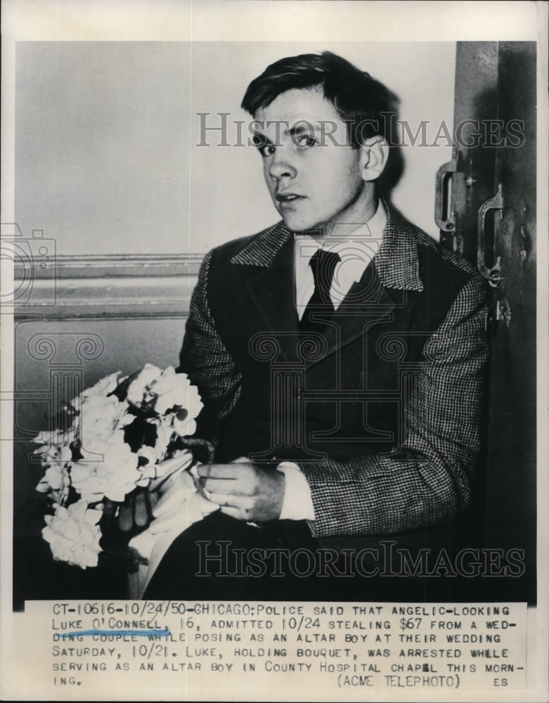 1950 Press Photo Luke O'Connell, Arrested in Chicago - nef35442