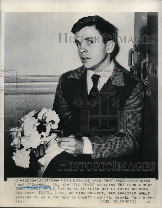 1950 Press Photo Luke O'Connell, Arrested in Chicago - nef35442
