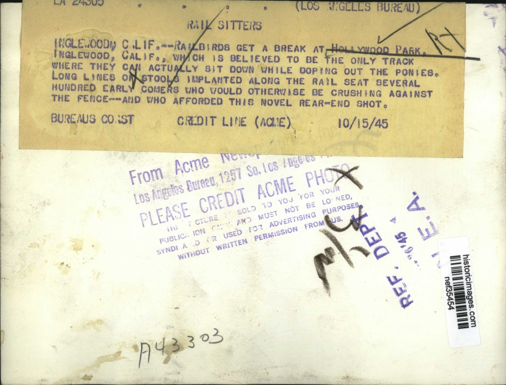 1945 Press Photo Spectators at Hollywood Park Race Track, Inglewood, California